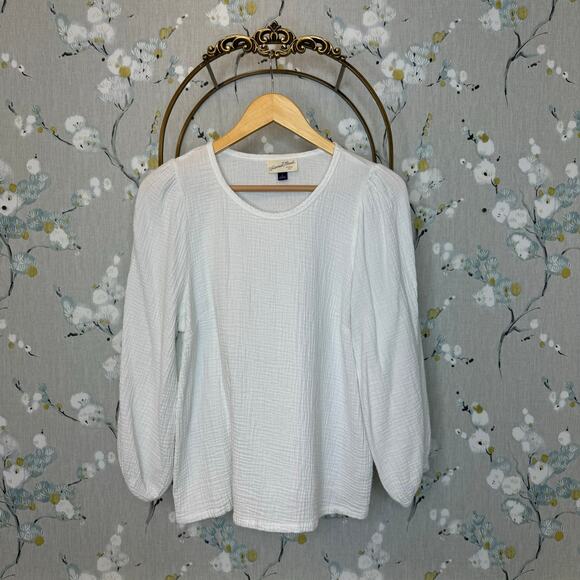 Universal Thread White Gauze Long 3/4 Length Sleeve Top - Size Large - Picture 1 of 6
